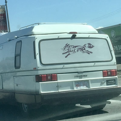 A Vixen 21 motorhome, viewed from the back. 