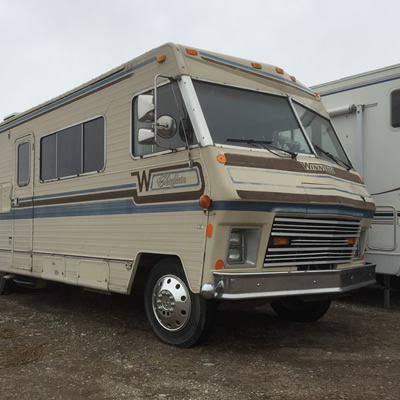 A vintage Winnebago Chieftain motorhome. 