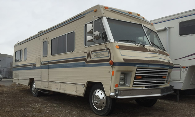 A vintage Winnebago Chieftain motorhome. 