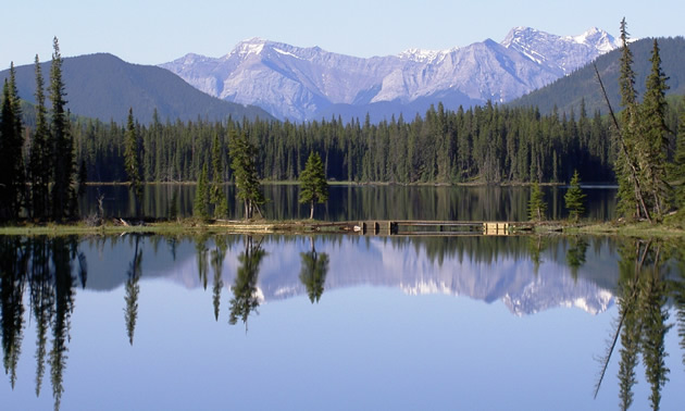 Lake and mountains in William A. Switzer Provincial Park near Hinton, Alberta
