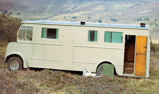 An old fashioned photo shows the wooden caravan in colour in 1967.