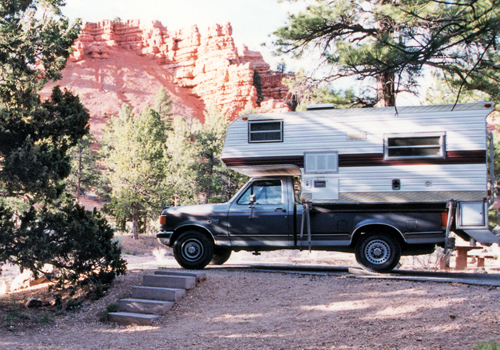 A camper is parked in Arizona.