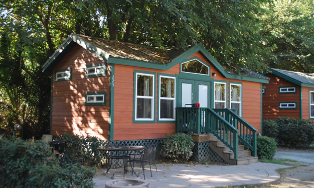 Cabin in woods.