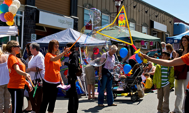 people gathered at the Abbotsford, BC farmers market