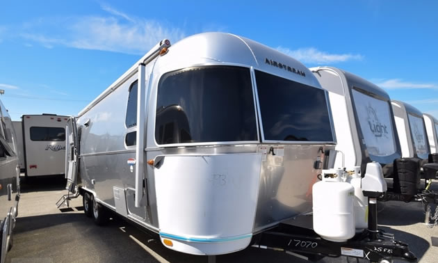 An Airstream trailer for sale at Traveland Leisure Vehicles in Airdrie, AB.