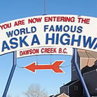 A sign welcoming travellers to the Alaska Highway