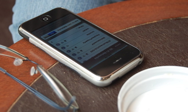 phone sitting on a table