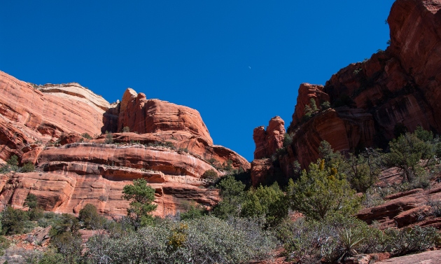 Scenic shot of the red rocks in Arizona against a clear blue sky