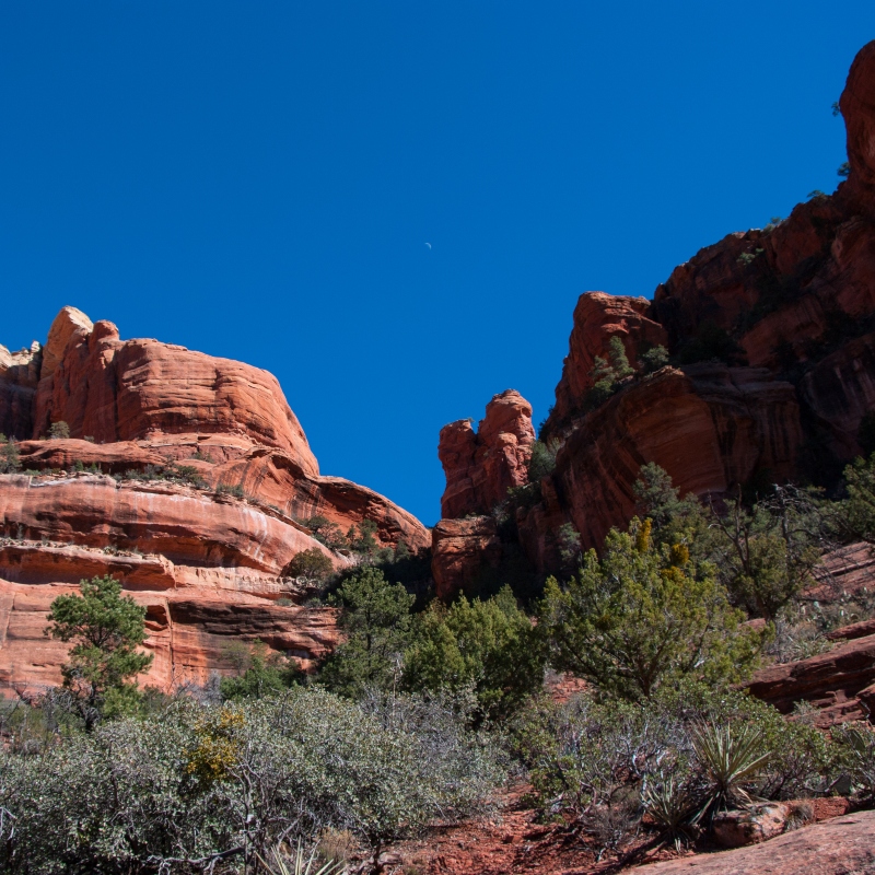 Scenic shot of the red rocks in Arizona against a clear blue sky