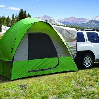 Napier, Backroadz SUV tent. This 9 foot by 9 foot tent provides a sleeping area for four to five people along with the additional space provided by the vehicle.