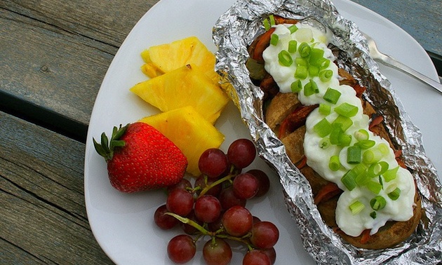 Photo of a Baked potato tin foil packet.