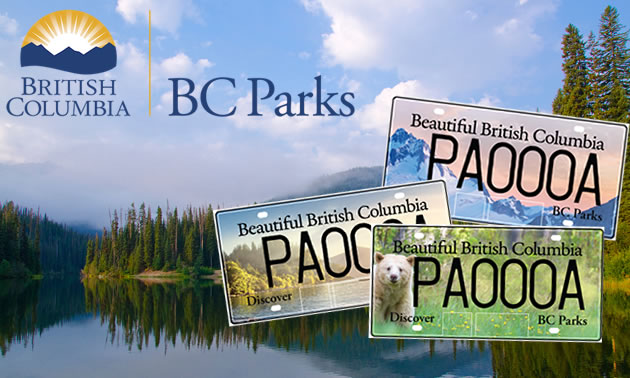 Scenic lake picture with BC Parks logo. 