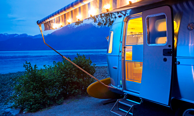 RV by the water at night