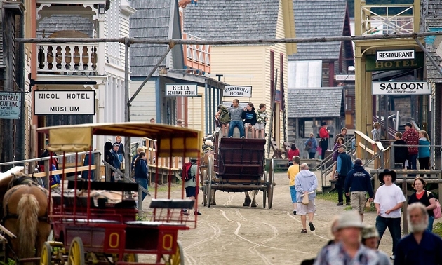 horse drawn buggy with tourists in Barkerville