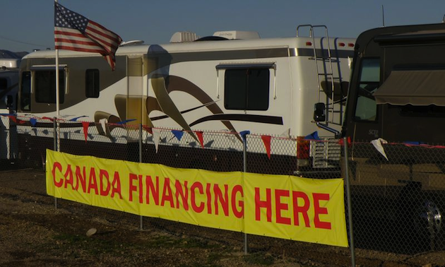 RV lot with banner reading Canada Financing Here