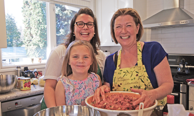 Family eating cabbage rolls