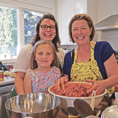 Family eating cabbage rolls