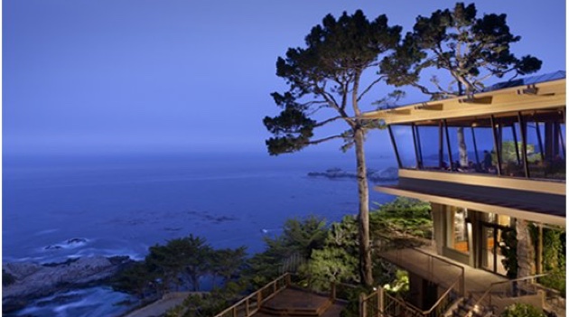 A view of the patio of Pacific Edge overlooking the Pacific ocean. 