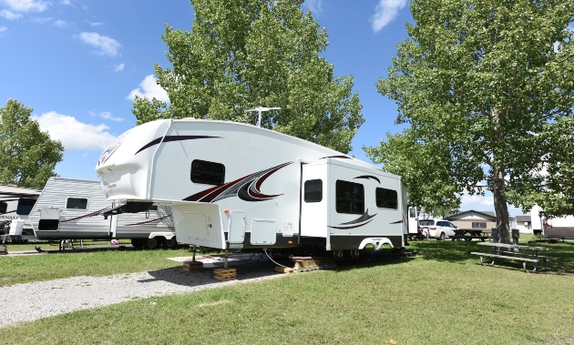 Calaway Park Campground with RVs parked under shady trees