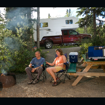 Couple enjoying camping. 