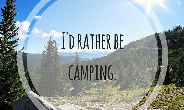 Picture of camping spot with the words