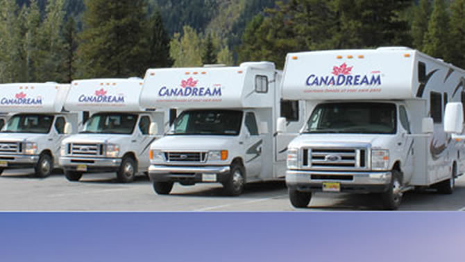 Picture of row of Canadream recreational vehicles. 