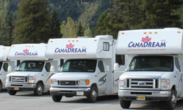 Row of CanaDream campers. 