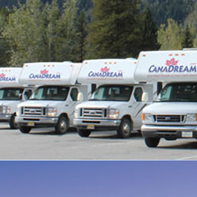 Picture of row of Canadream recreational vehicles. 