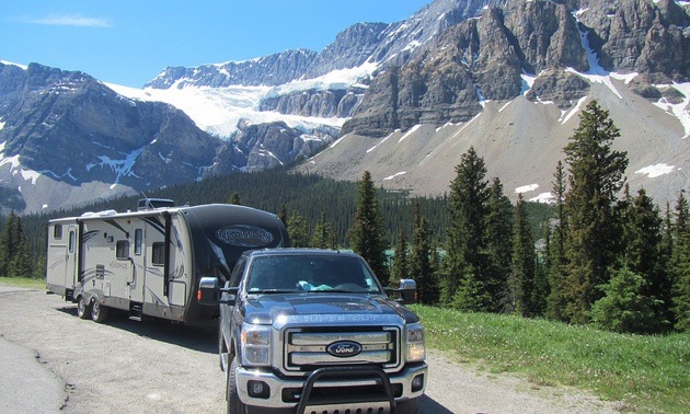 Carla Rogoza's trailer at the Icefields Parkway near Jasper.