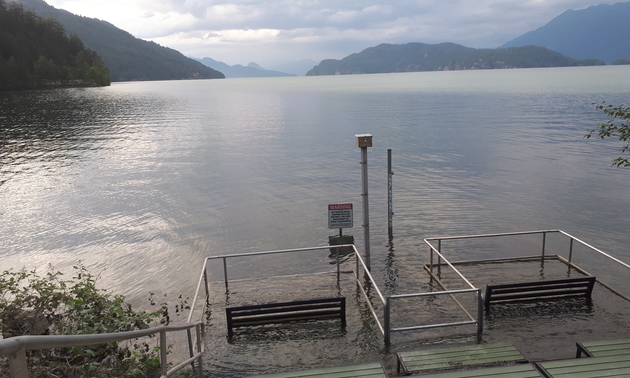 Benches underwater at Harrison Hot Springs, B.C.
