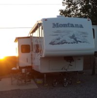 Our 5th wheel in the beautiful sunset.