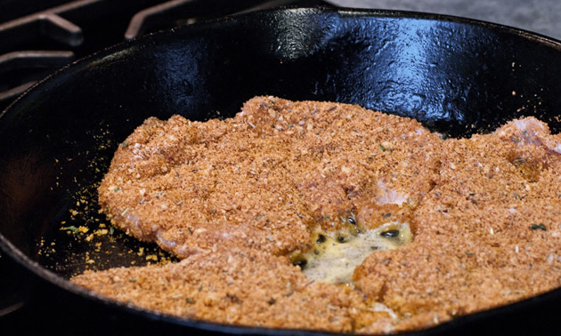 Cast iron is perfect to cook and crisp a cutlet.