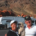 Bernice and Mike New with Gizmo at Valley of Fire State Park in Nevada