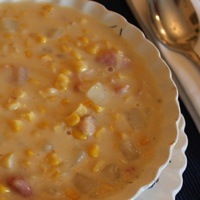 A bowl of hearty corn chowder