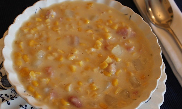 A bowl of hearty corn chowder