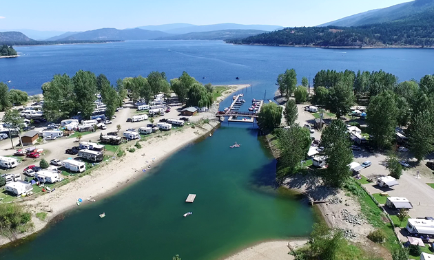 Aerial view of Cottonwood Cove RV Resort. 