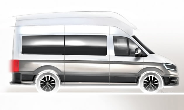 A teaser sketch of the new Volkswagen Crafter-based camper van. 