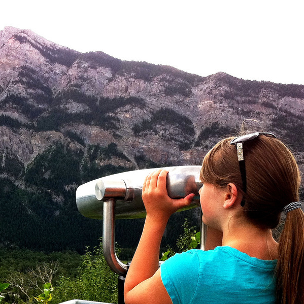 Logan Shellborn takes a better look at the 30 million cubic meters of limestone that crashed from the summit of Turtle Mountain on April 29, 1903.
