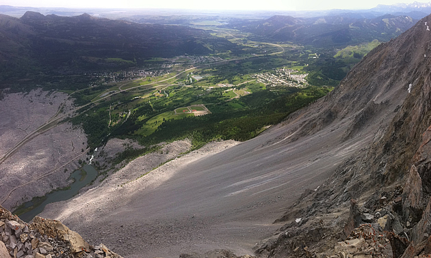 Frank Slide debris on a mountainside