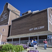 An old Alberta Wheat Pool grain elevator has been converted into the Dawson Creek Art Gallery.