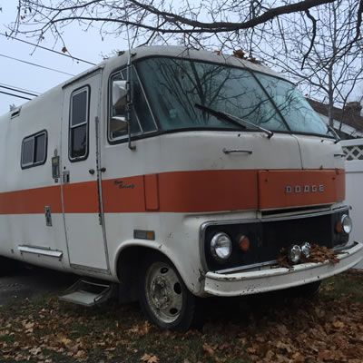 A vintage Dodge Travco motorhome. 