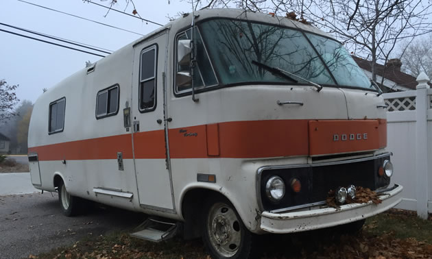 A vintage Dodge Travco motorhome.
