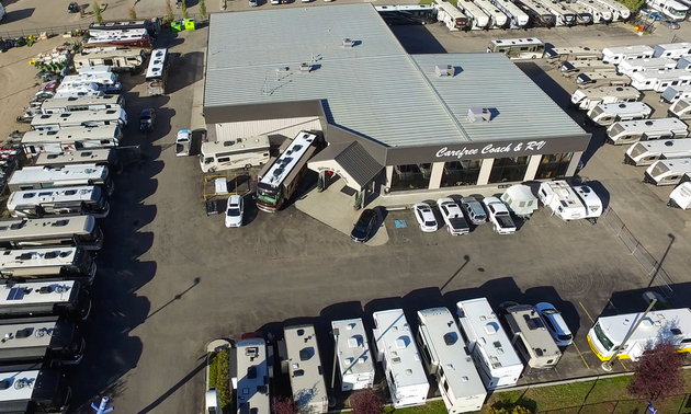 aerial shot of an RV dealership