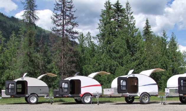 Teardrop trailers lined up