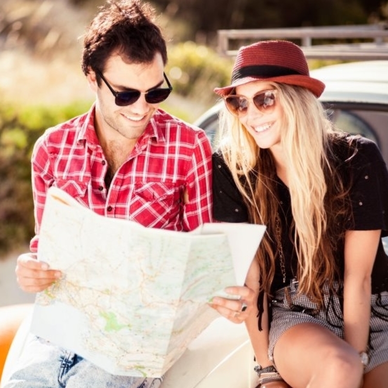 Man and woman looking at a road map