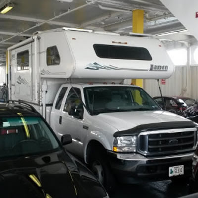 Picture of camper on a ferry. 