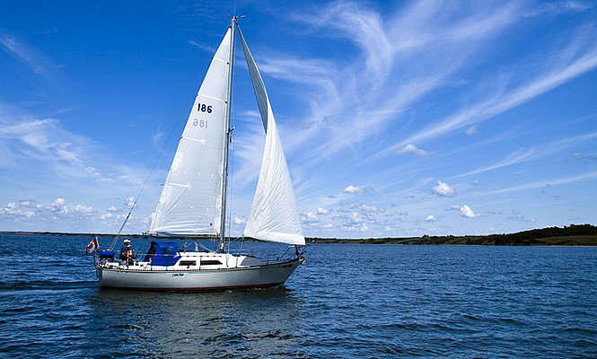 sailboat on the water in Lake Diefenbaker