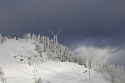 Wind turbine on a mountaintop