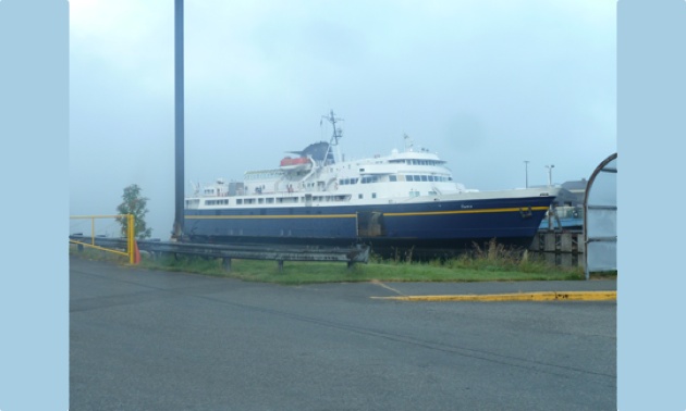 A photo of the Taku ferry docked.