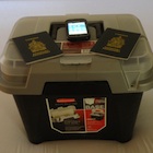 fireproof box, passports, cell phone